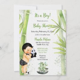 Convite Tema Panda Bambu Bebê Menino Preto Branco Verde