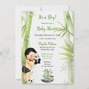 Convite Tema Panda Bambu Bebê Menino Preto Branco Verde