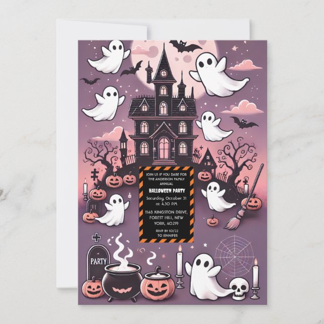 Convite Tema Personalizado de Fantasma de Halloween de Spo (Frente)