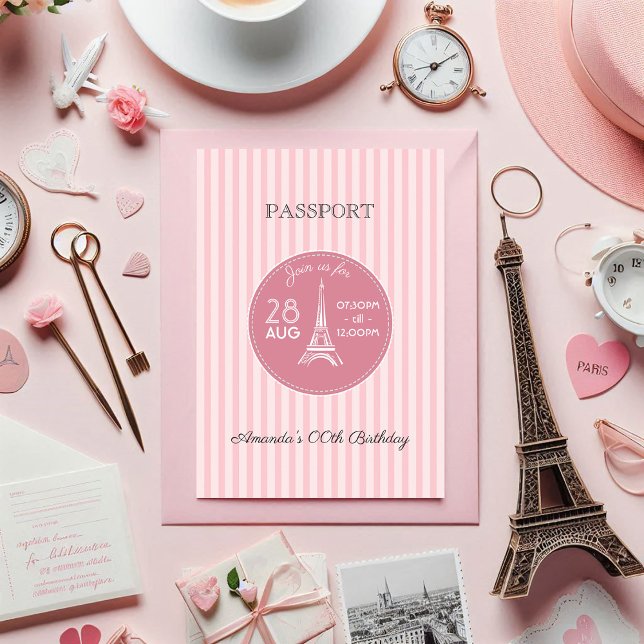 Convite Tema Pink Paris Festa de aniversário Passaporte Ad (Pink Paris Theme Birthday Party Passport Invitation)