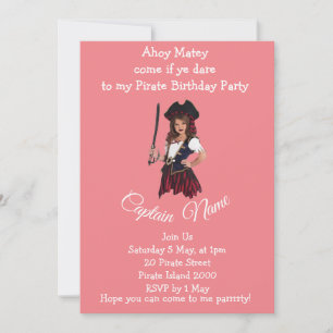 Convite Tema Pirata Menina PINK