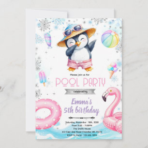 convite tema piscina de pinguins de inverno