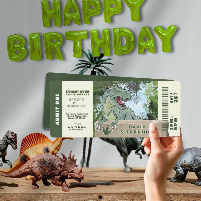 Convite Tema Pré-Histórico da Selva T-rex Dinossauro (Prehistorical Jungle T-rex Dinosaur Theme Birthday Invitation)