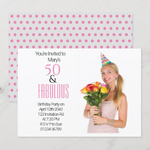 Convite Tema preto dos 50 pontos cor-de-rosa Elegante