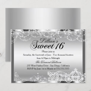 Convite Tema Princesa Brilho Prateado Sweet 16 Doc