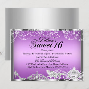 Convite Tema Princesa Brilho Roxo Sweet 16