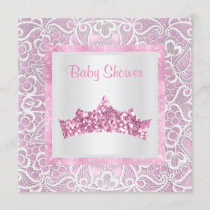 Convite tema princesa rosa chá de fraldas lace tiara