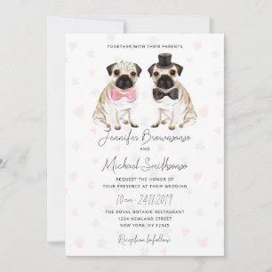 Convite tema pug pata coração cachorro casamento