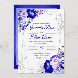Convite Tema Real de Casamento Azul e Roxo