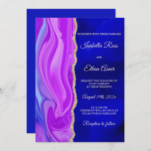Convite Tema Real de Casamento Azul e Roxo