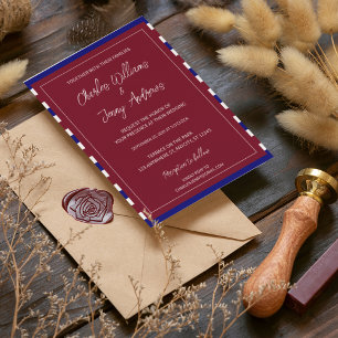 Convite Tema Real de Casamento Vermelho e Azul