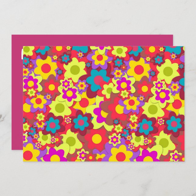 Convite Tema retro do partido do hippy 60s (Frente/Verso)