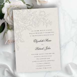 Convite Tema Rosa Amado Ecru Formal Clássico Casamento