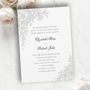 Convite Tema Rosa Gracioso Branco Casamento Clássico Forma