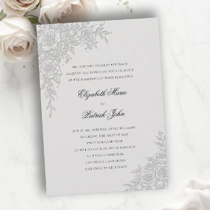 Convite Tema Rosa Gracioso Marfim Formal Clássico Casament