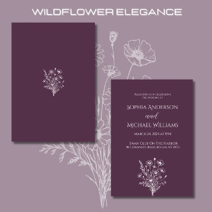 Convite Tema Roxo de Casamento de Flores Selvagens -