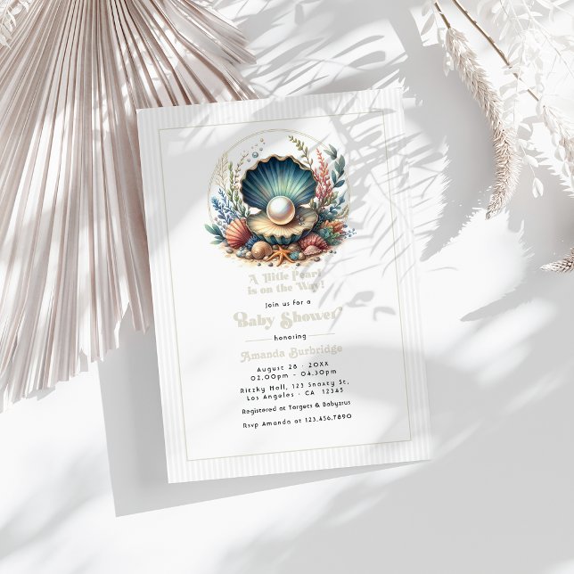Convite Tema Subaquático Elegante Pérola Chá de Bebê (Under-the-Sea Theme Elegant Pearl Baby Shower Invitation)