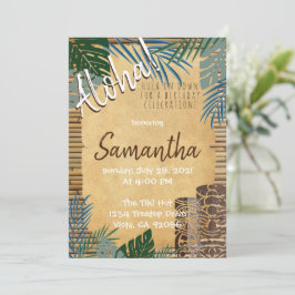 Convite Tema Tiki Havaiano sente-se Ilha de Bambu Verde Az