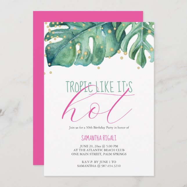 Convite Tema tropical da 50ª Festa de aniversário (Frente/Verso)