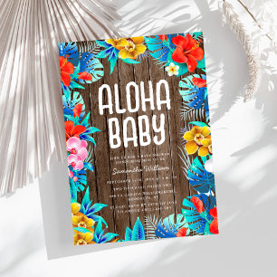 Convite Tema tropical de Luau do Chá de fraldas Aloha