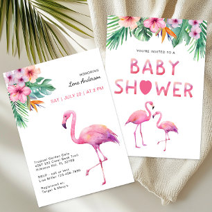 Convite Tema tropical do Chá de fraldas Flamingo rosa