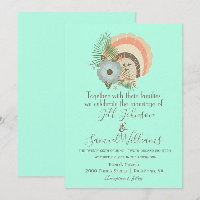 Convite Tema Turquoise Beach (Frente/Verso)