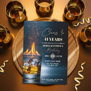 Convite Tema Uísque Dourado para Homens 41º Aniversário