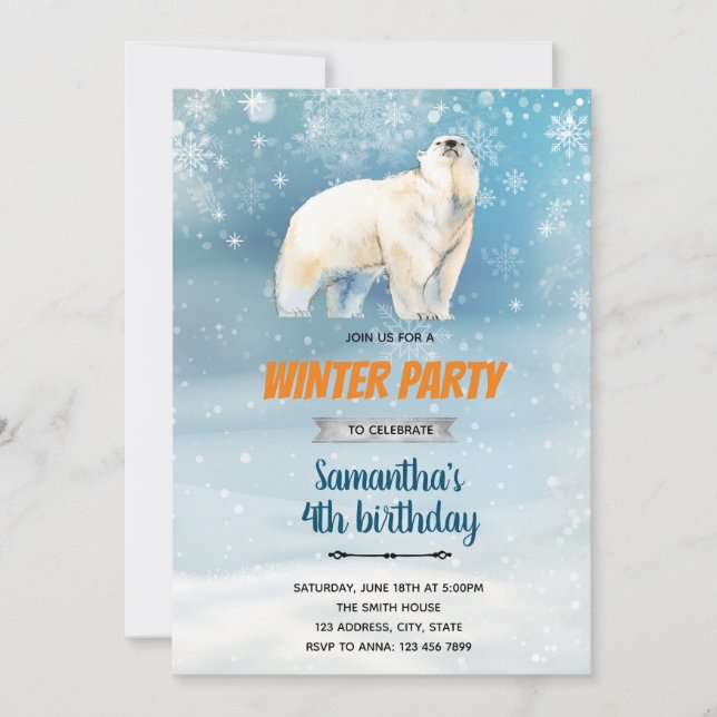 convite tema urso polar (Frente)