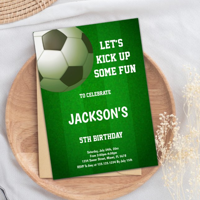 Convite Tema Verde de Futebol para Crianças (5th Soccer Birthday Invitations)