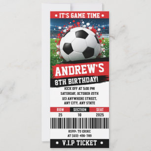 Convite Tema Vermelho Pessoal Bilhete de Futebol Aniversár