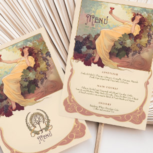 Convite Tema Vinho Arte Nouveau Janto Casamento Menu Flora