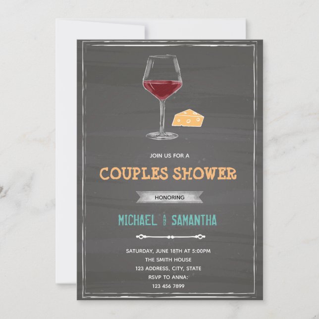 convite tema vinho queijo quadro-negro (Frente)