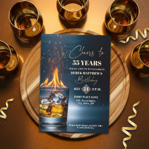 Convite Tema Whiskey Dourado para Festa de 55 Anos para Ho