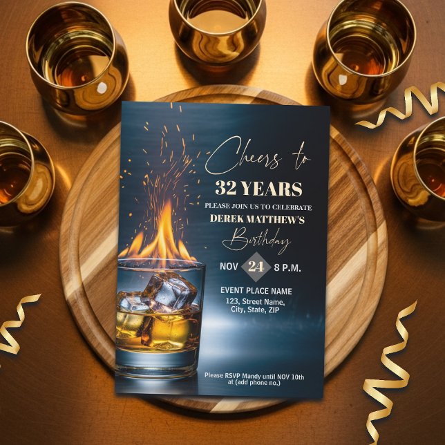 Convite Tema Whiskey Dourado para Festa de Aniversário de  (Criador carregado)