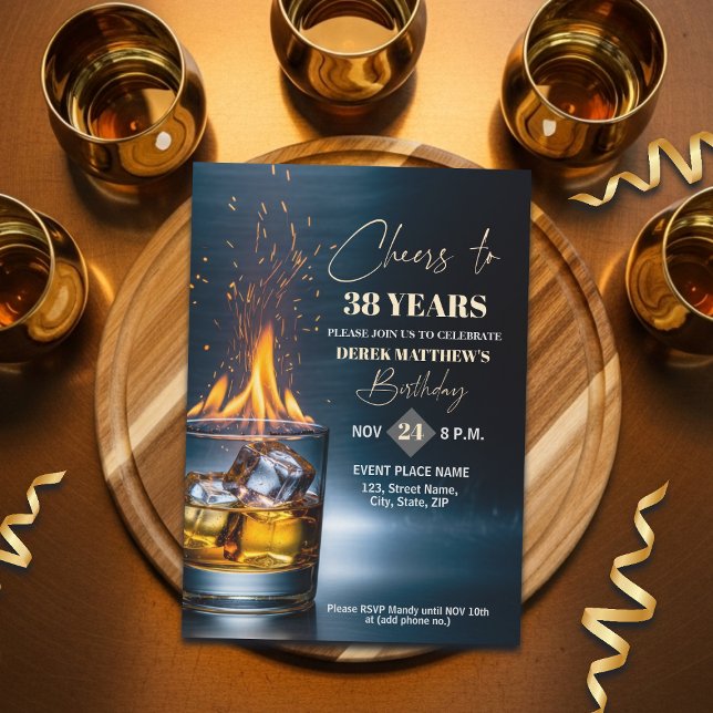 Convite Tema Whiskey Dourado para Festa de Aniversário de  (Criador carregado)