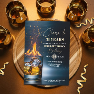 Convite Tema Whiskey Dourado para Festa de Aniversário de