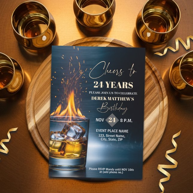 Convite Tema Whiskey Ouro para Festa de Aniversário de 24  (Criador carregado)