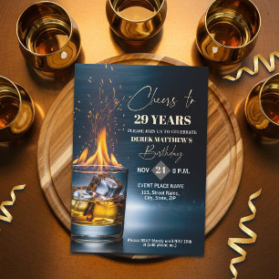 Convite Tema Whiskey Ouro para Homens de 29 Anos de Idade