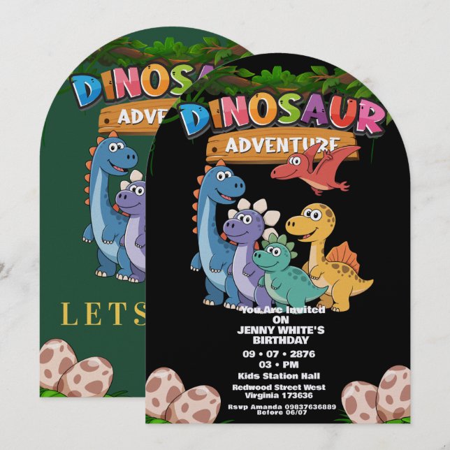 Convite Temático de Dinossauros do Jurássico (Frente/Verso)