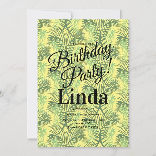 Convite Temático de Folhas Verdes de Palmeira de V (Frente)