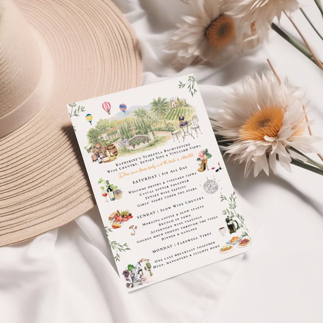 Convite Temecula Wine Country Bachelorette Itinerary (Criador carregado)