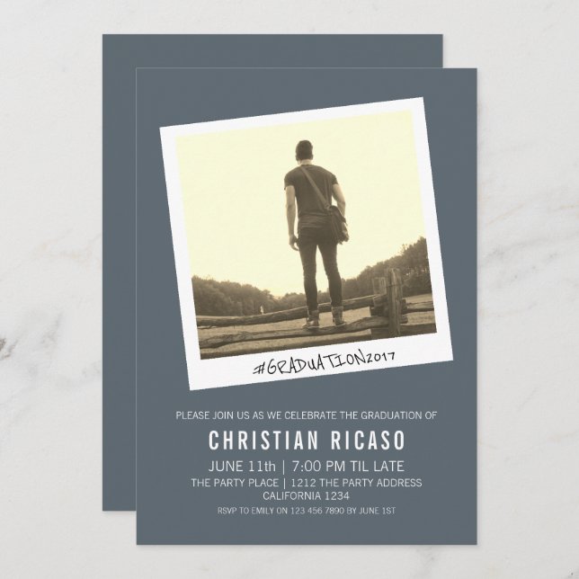 Convite Temida Antiga Foto de Graduação Contemporânea (Frente/Verso)