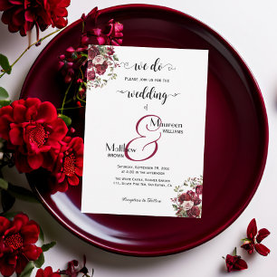 Convite Temos! Casamento de Script Moderno Floral da Burgu