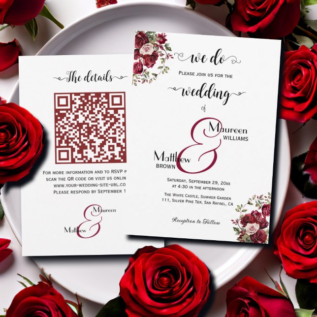 Convite Temos! Casamento do Código QR do Script Floral Bur (Criador carregado)