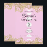 Convite Templo Lunar Rosa e Dourado Adornado Sweet 16<br><div class="desc">Personalize para qualquer evento</div>