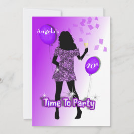 Convite Tempo de Festa Glitzy Roxo Personalizado para Garo