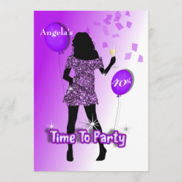 Convite Tempo de Festa Glitzy Roxo Personalizado para Garo