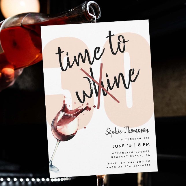 Convite Tempo Engraçado para o Vinho Baleia aniversário de (time to wine whine funny 30th birthday invitation for women joke humor humorous pun modern clean fun)