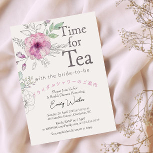 Convite Tempo para o Chá de panela de chá branco cor-de-ro