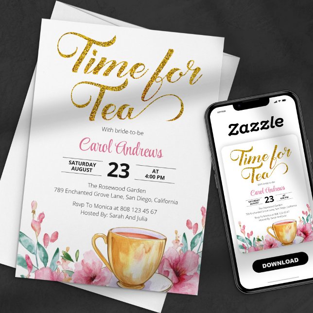 Convite Tempo para o Chá de panela Dourado de Largura de Á (Criador carregado)